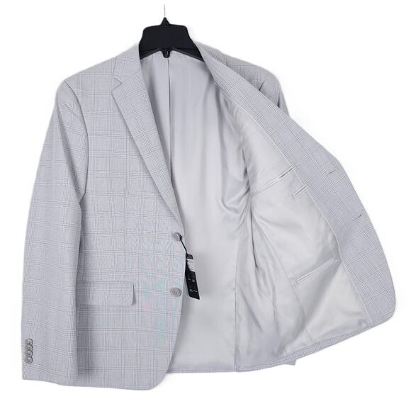 Alfani Men's Slim-Fit Tech Stretch 2-Piece Suit Light Grey Plaid 40R 32x32 NWT - Picture 3 of 13